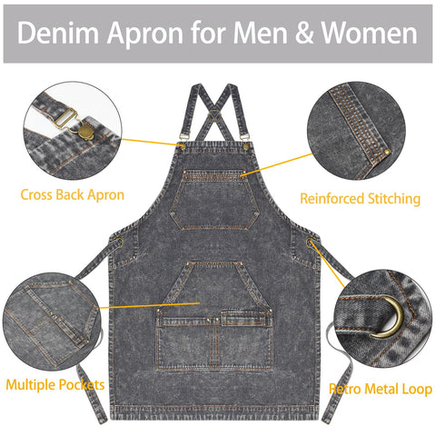 Beitiny Denim Apron size range from S to L fits various body types.