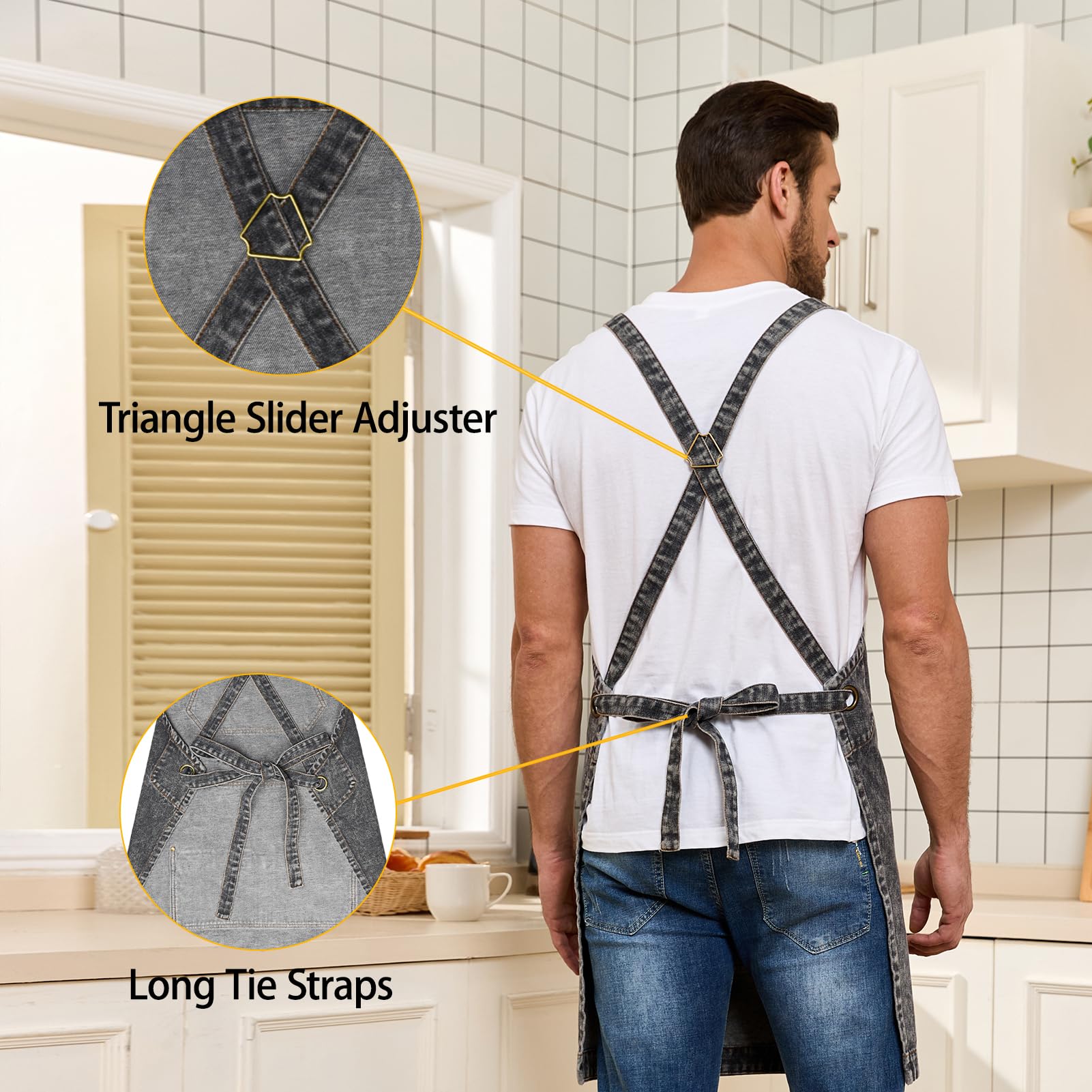 Beitiny Denim Apron special wash enhances abrasion and wrinkle resistance.