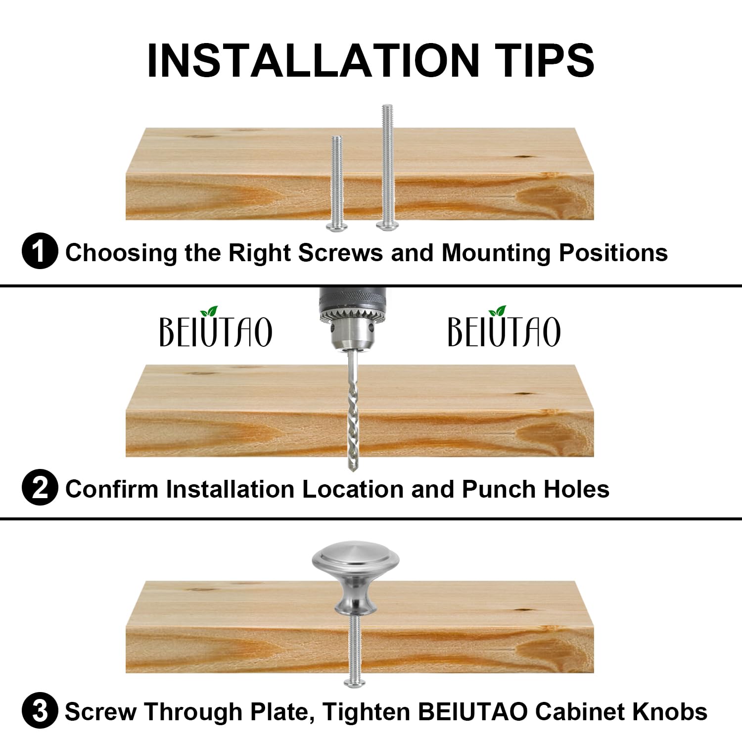 BEIUTAO installation demo with two screw lengths for compatibility