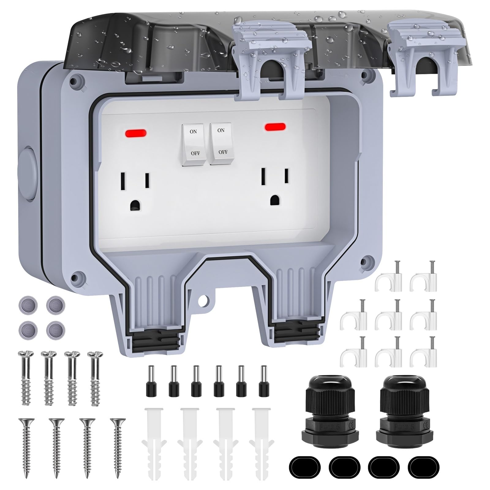 Beizkna double outdoor outlet cover close-up showing IP66 waterproof protection.