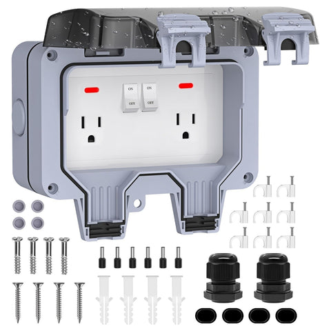 Beizkna double outdoor outlet cover close-up showing IP66 waterproof protection.