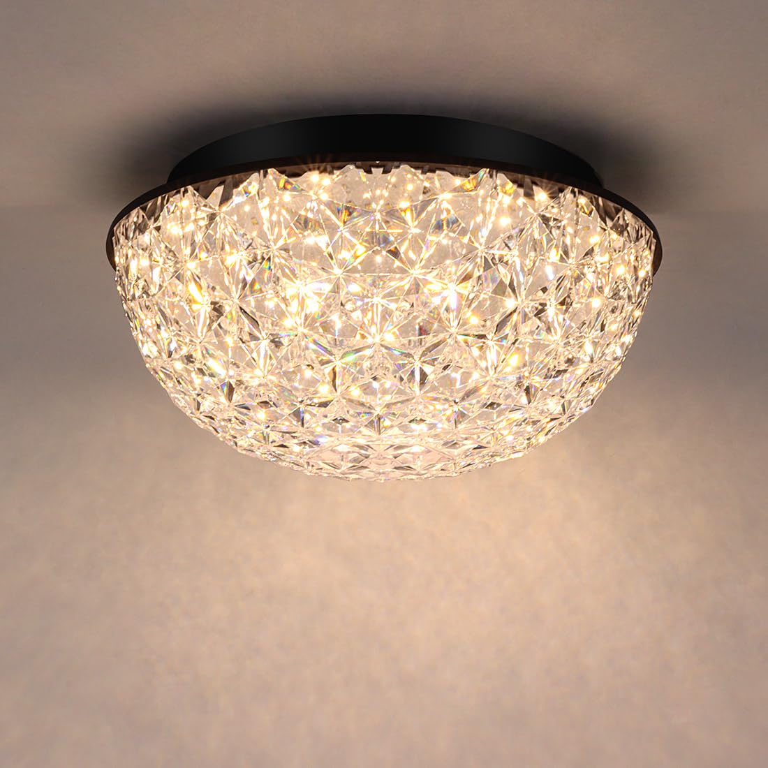 Bekada 12-inch crystal chandelier with dome shimmer, ideal for elegant dining ambiance.