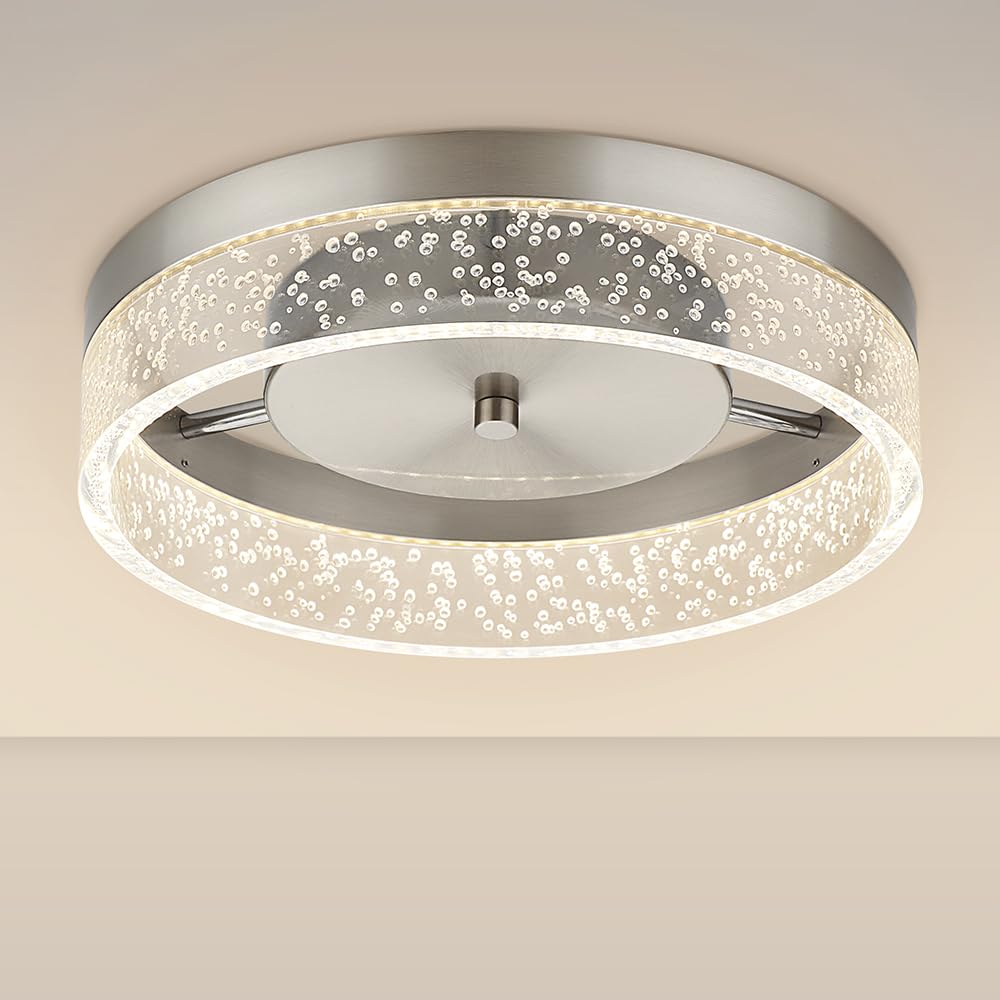 Bekada LED flush mount crystal chandelier close-up for elegant dining room lighting.