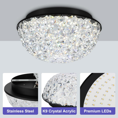 Bekada LED flush mount dining light highlights clear crystals for task lighting.