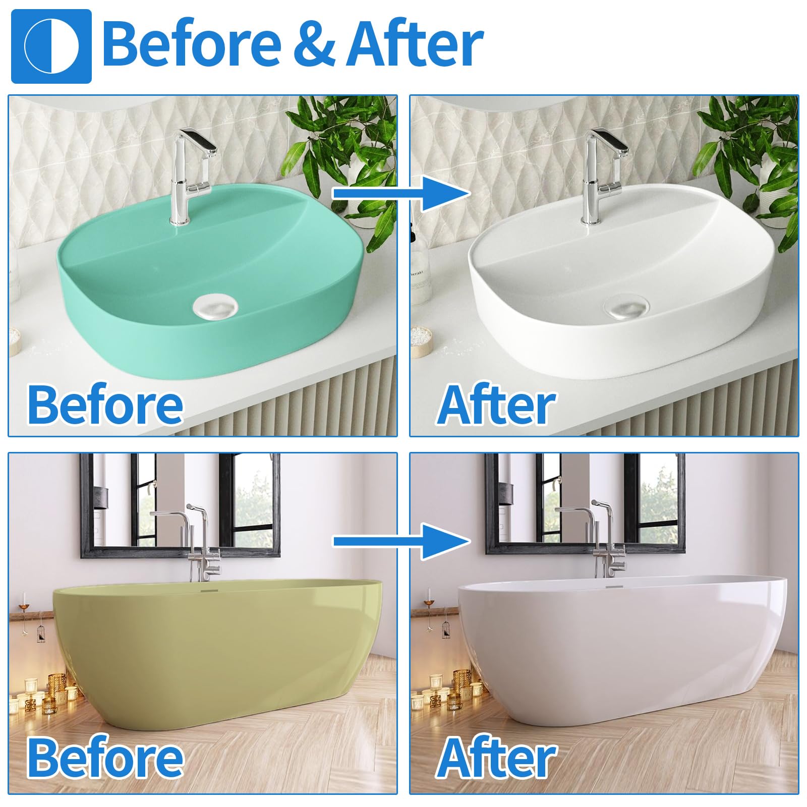 BEKOMN semi-gloss tub finish visible after refinishing