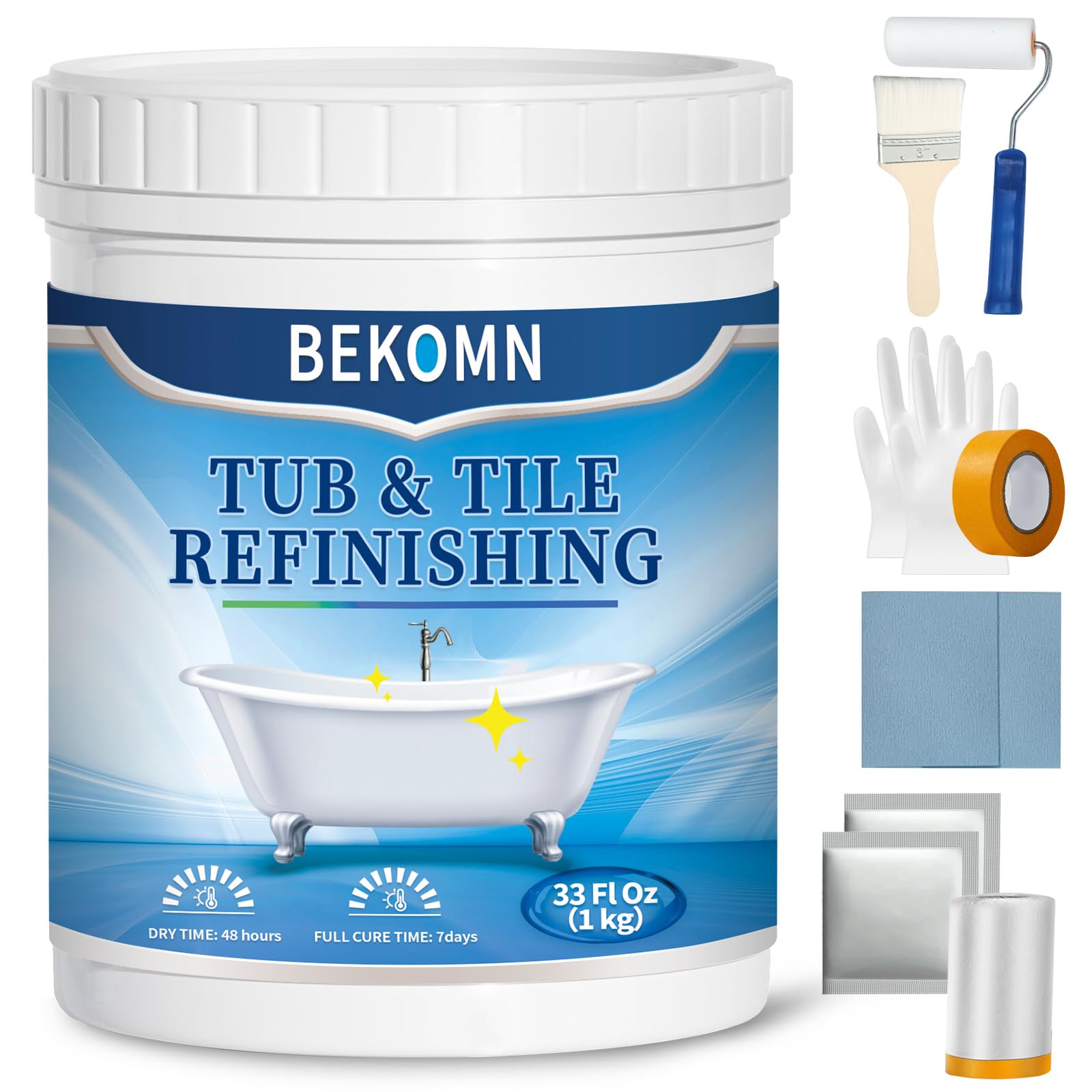 BEKOMN tub paint kit demonstrating a durable finish on bathroom tiles