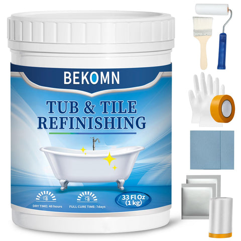 BEKOMN tub paint kit demonstrating a durable finish on bathroom tiles