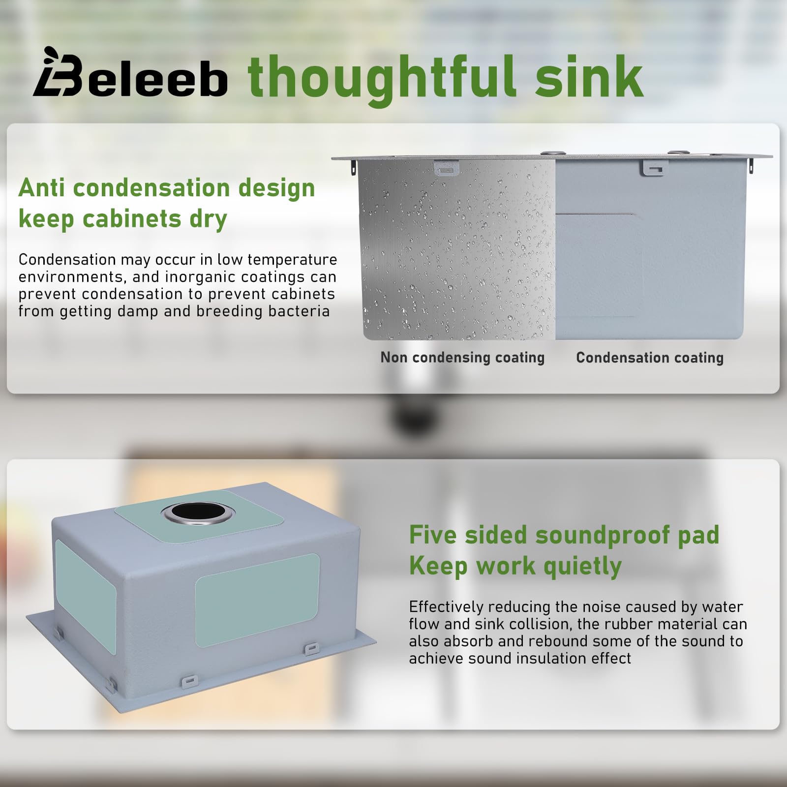 Beleeb Drop-In Sink 33x22 3D embossed finish adds texture and hides smudges.