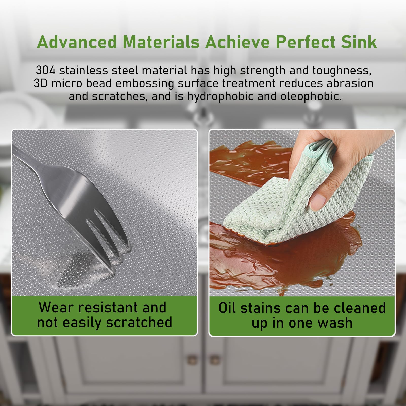 Beleeb Drop-In Sink 33x22 inner bowl shows spacious cavity for large pots.