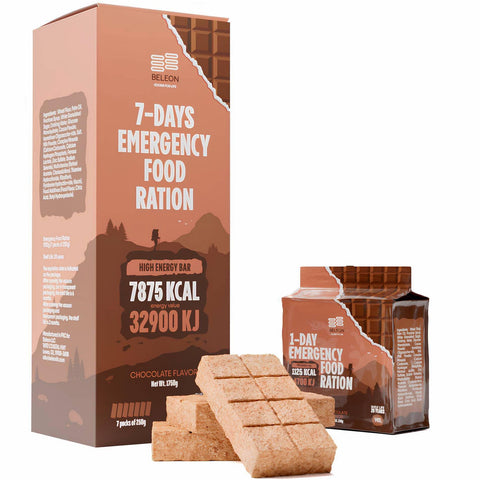Beleon chocolate survival ration block close-up for quick energy on hikes.