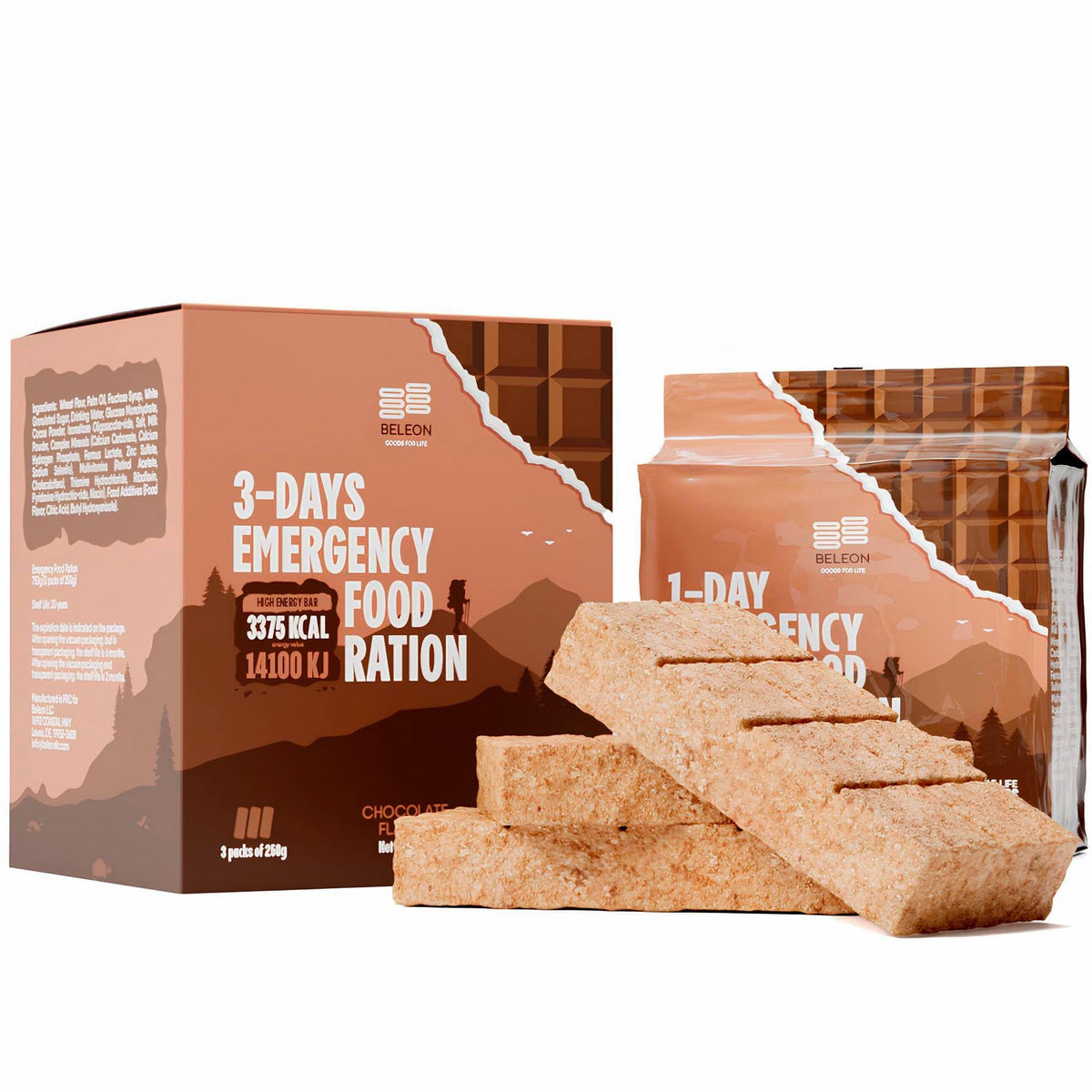 Beleon Goods for Life emergency chocolate pack—quick energy for outdoor adventures.