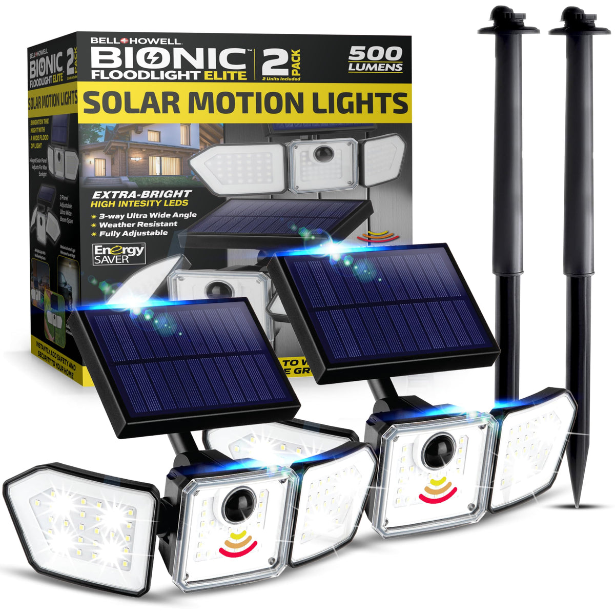 Bell+Howell Bionic Flood Light 2-pack illuminates outdoor spaces with wide coverage.