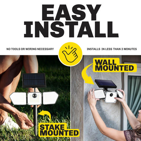 Bell+Howell Bionic Flood Light three-heads-wide-angle setup provides broad illumination.