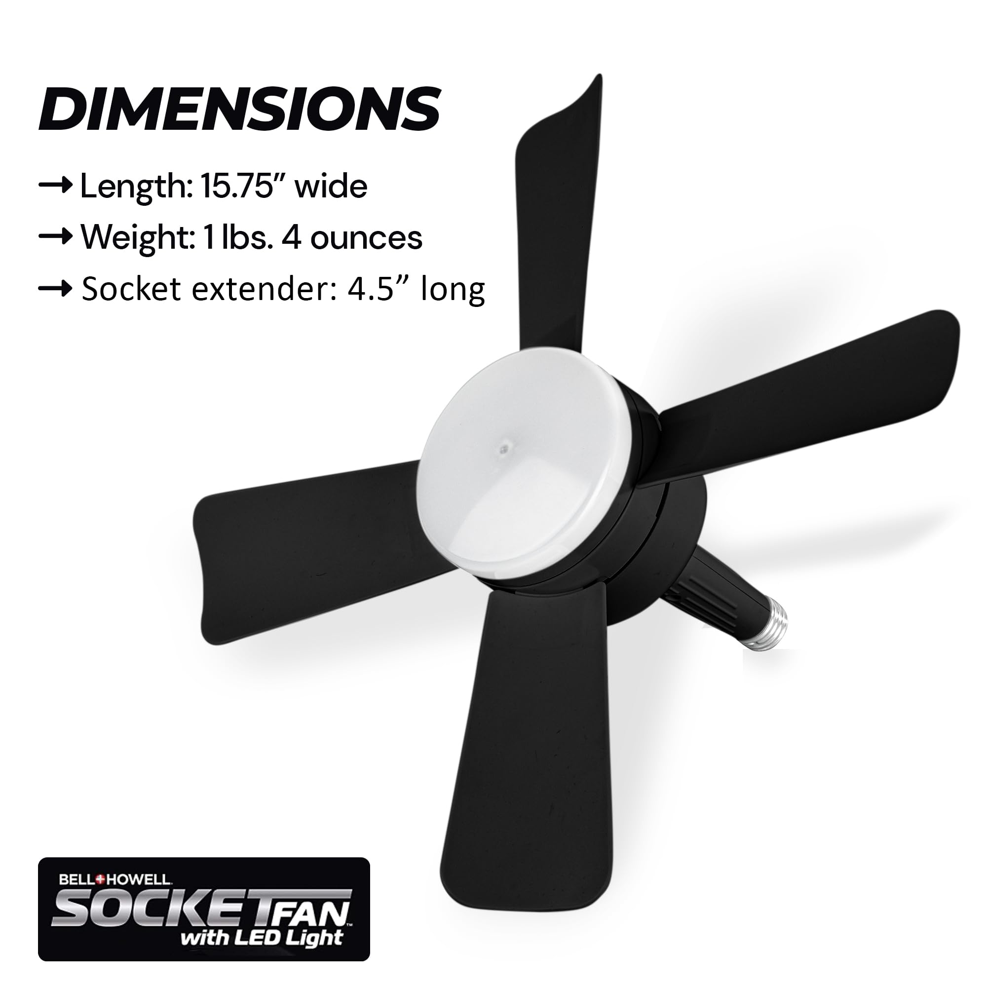 Bell+Howell Socket Breeze Deluxe compact dimensions fit in tight ceilings
