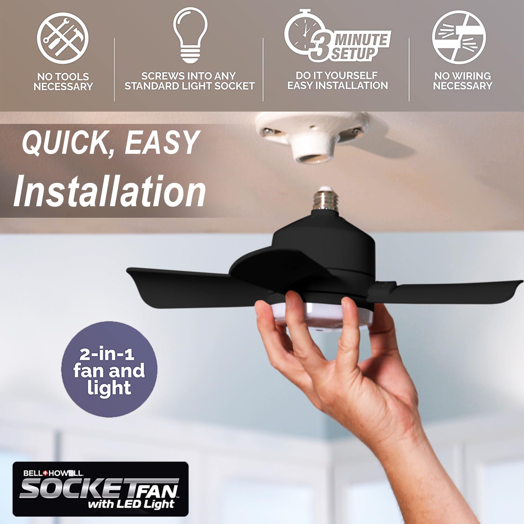 Bell+Howell Socket Breeze Deluxe remote control highlights convenient light and fan control