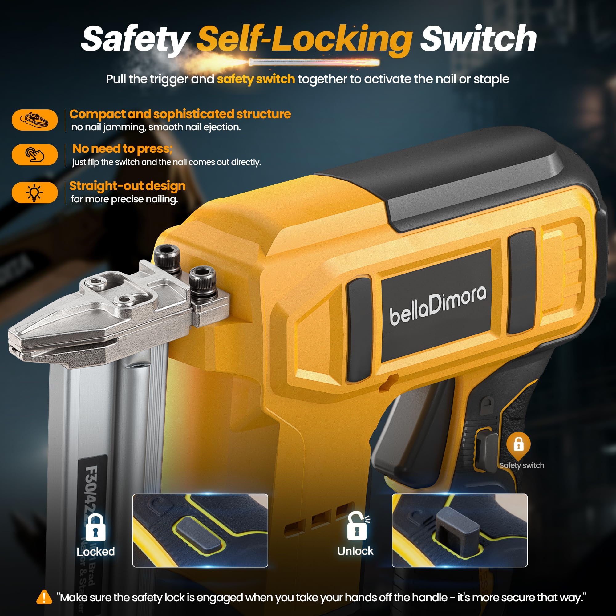 bellaDimora self-locking trigger enhances safety during operation for skilled control.