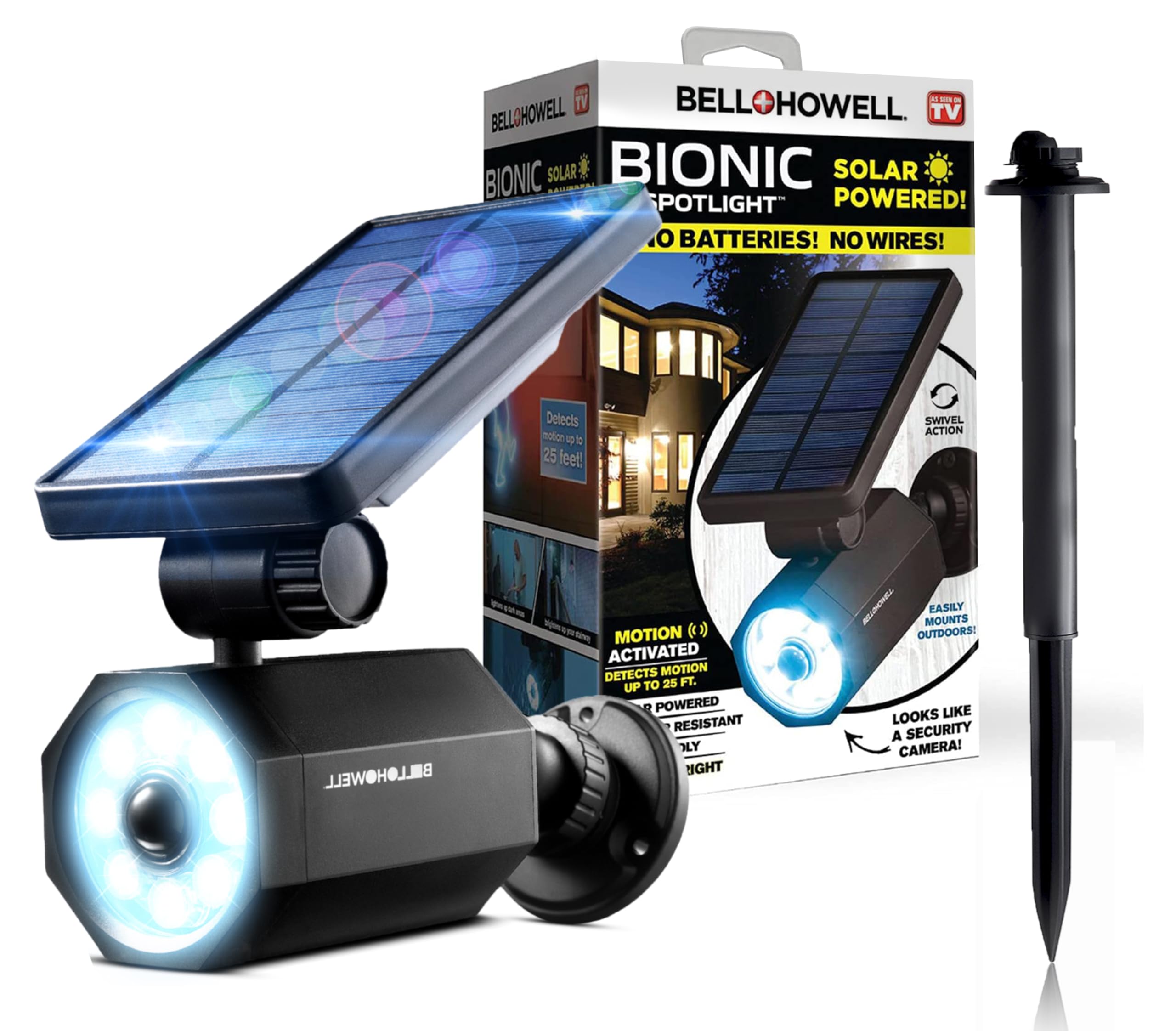 Bell+Howell Bionic Spotlight garden-lit view delivers bright, inviting nighttime ambiance for your yard