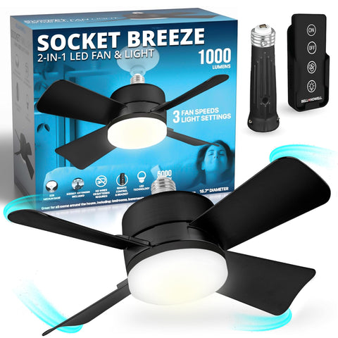 Bell+Howell Socket Breeze ceiling fan light for combined illumination and airflow.