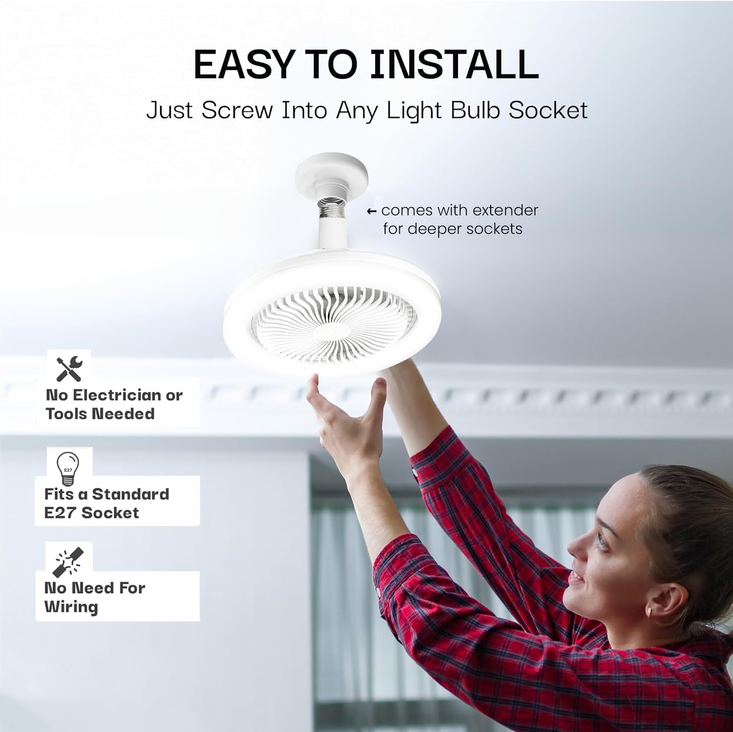 Bell+Howell SocketAir 6500K LED cool lighting for clear visibility.