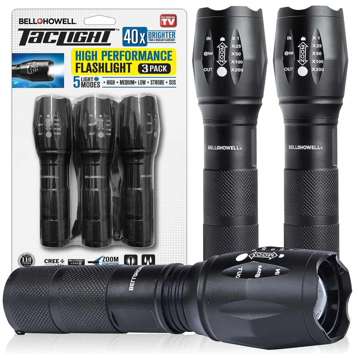 Bell+Howell TacLight 3 Pack front view for quick access and reliable brightness