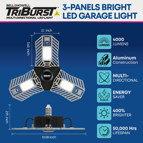 Bell+Howell TRIBURST delivers 6500K daylight brightness for clear room visibility.