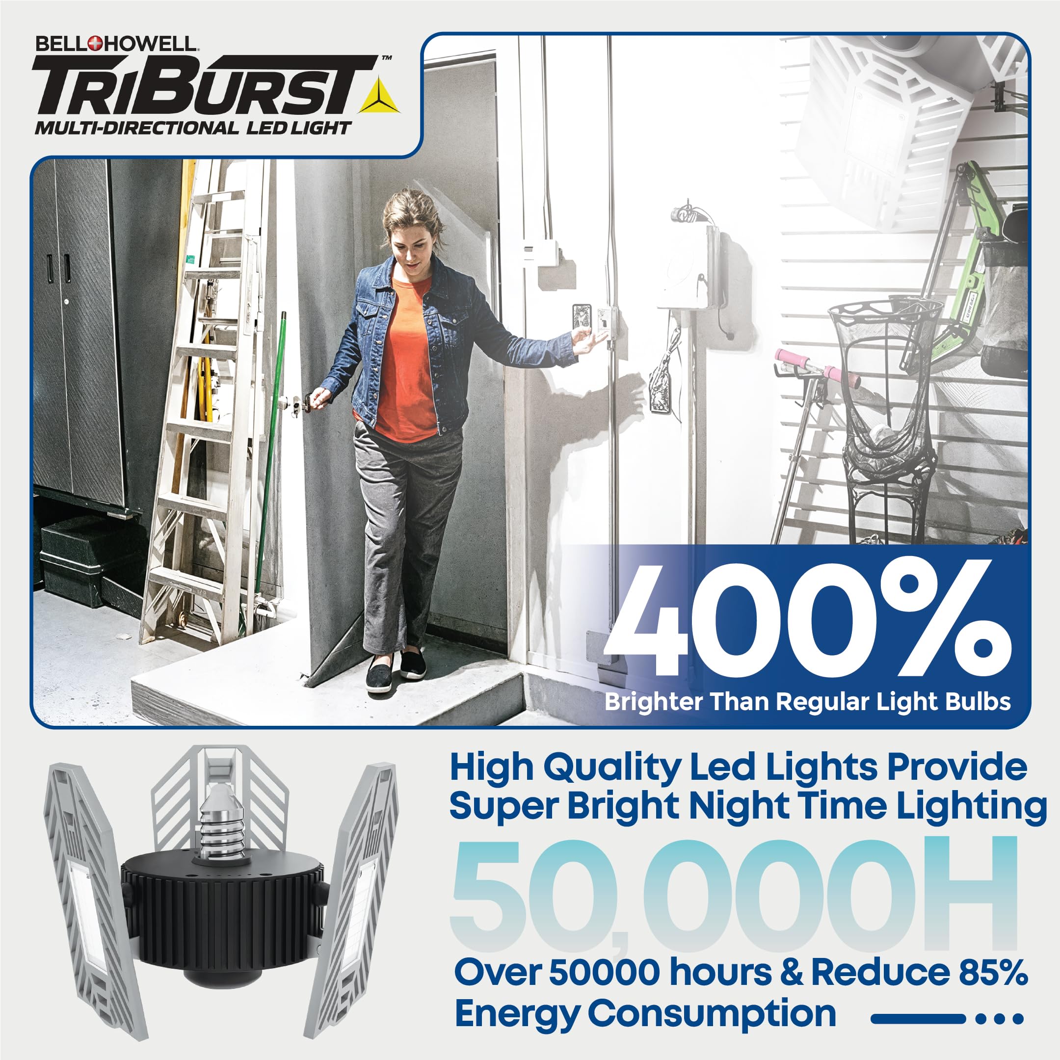 Bell+Howell TRIBURST ideal for garages and workshops needing bright overhead light.