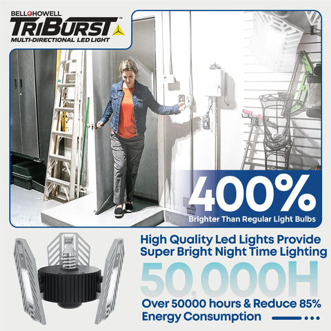 Bell+Howell TRIBURST ideal for garages and workshops needing bright overhead light.