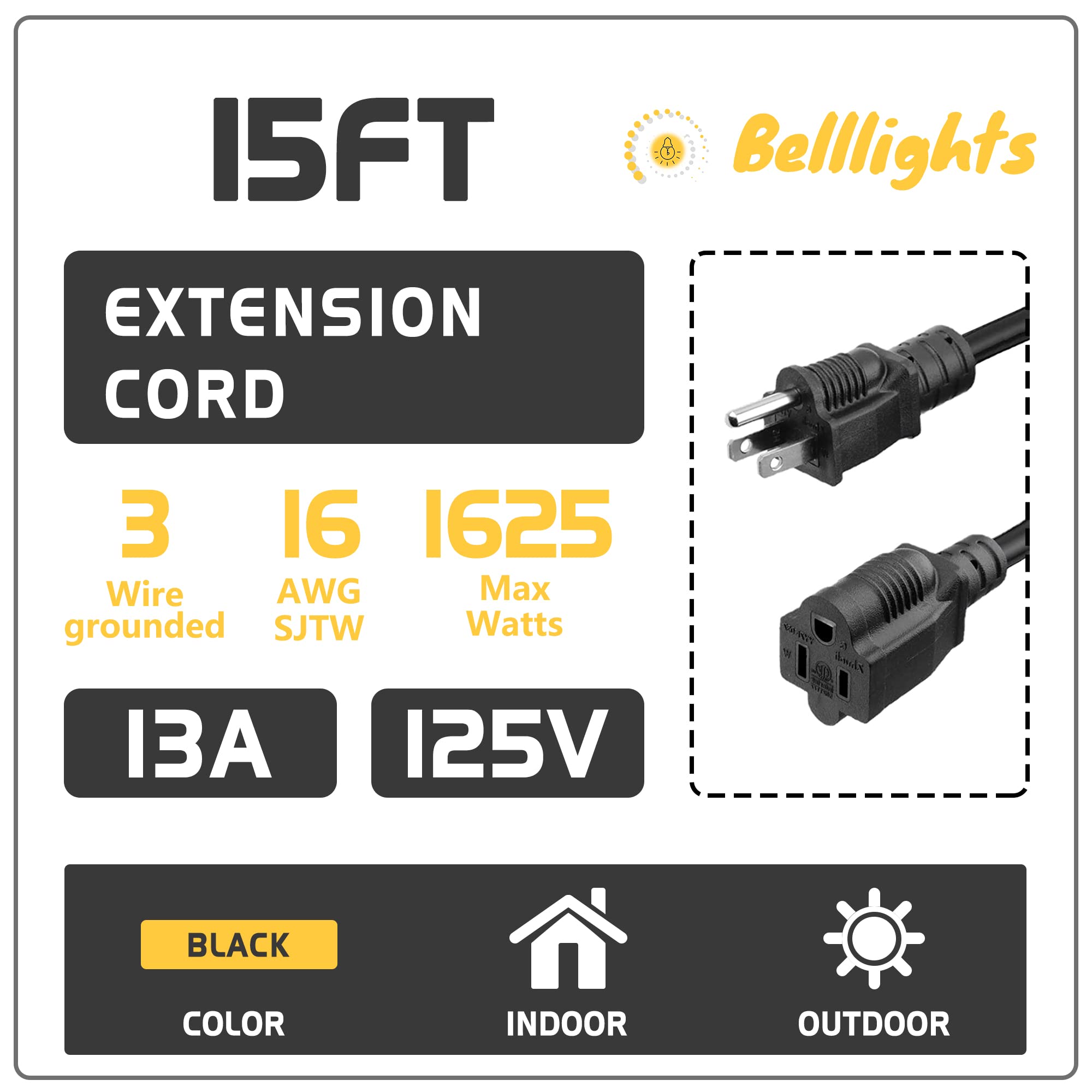 Belllights 3-prong grounded extension cord ideal for computers and monitors.