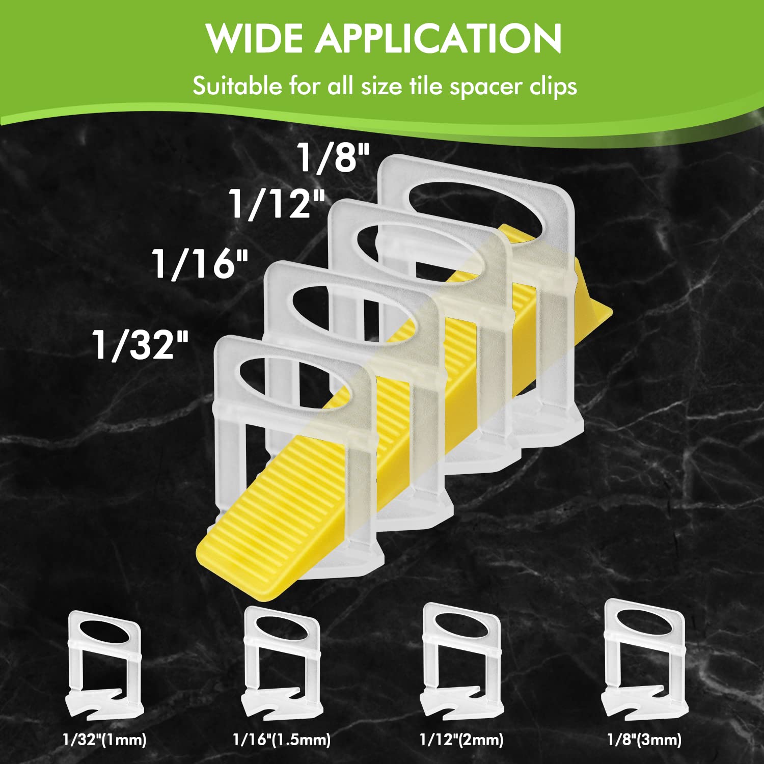 BELOOSYE universal clips fit 1/8 to 1/32 inch gaps for versatile tiling.