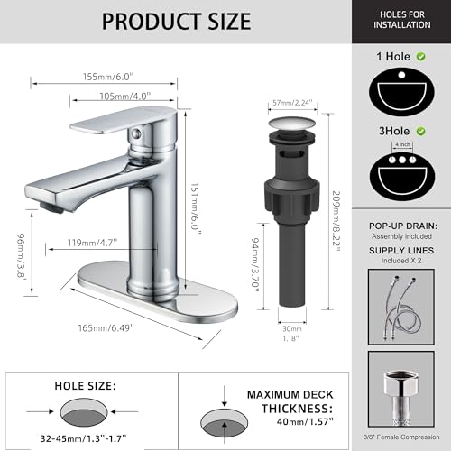BELZ deck plate in chrome for 1-hole or 3-hole sinks