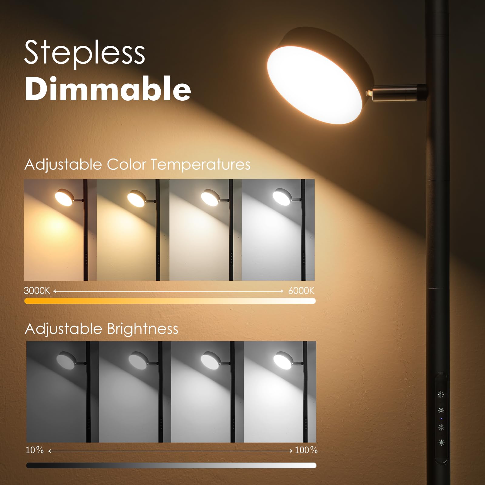 Benaep Tree Floor Lamp color temperature control from warm to cool.