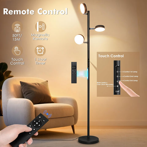 Benaep Tree Floor Lamp remote magnetically stored on the body for easy control.