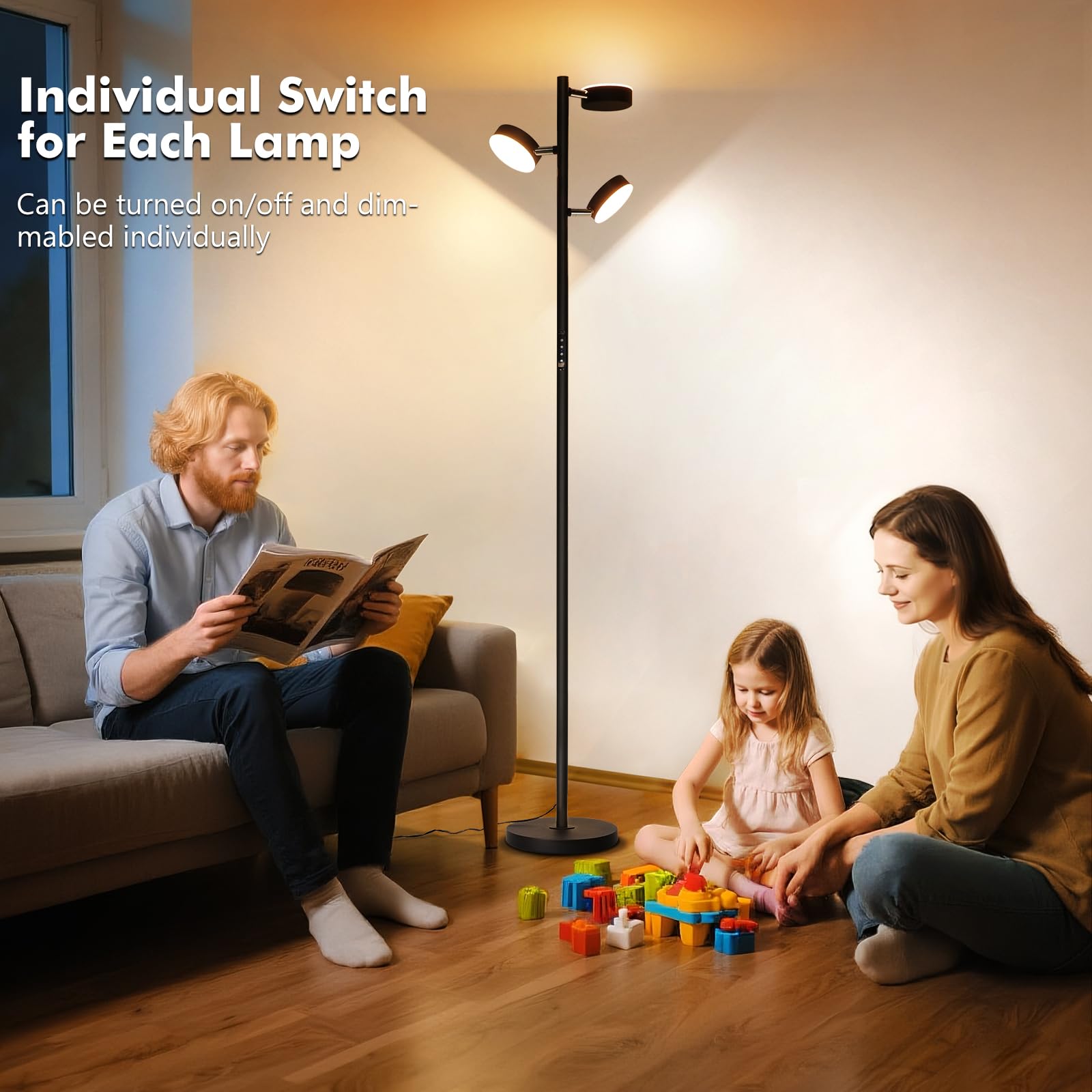 Three-headed design rotates 350° and tilts 90° for flexibility.