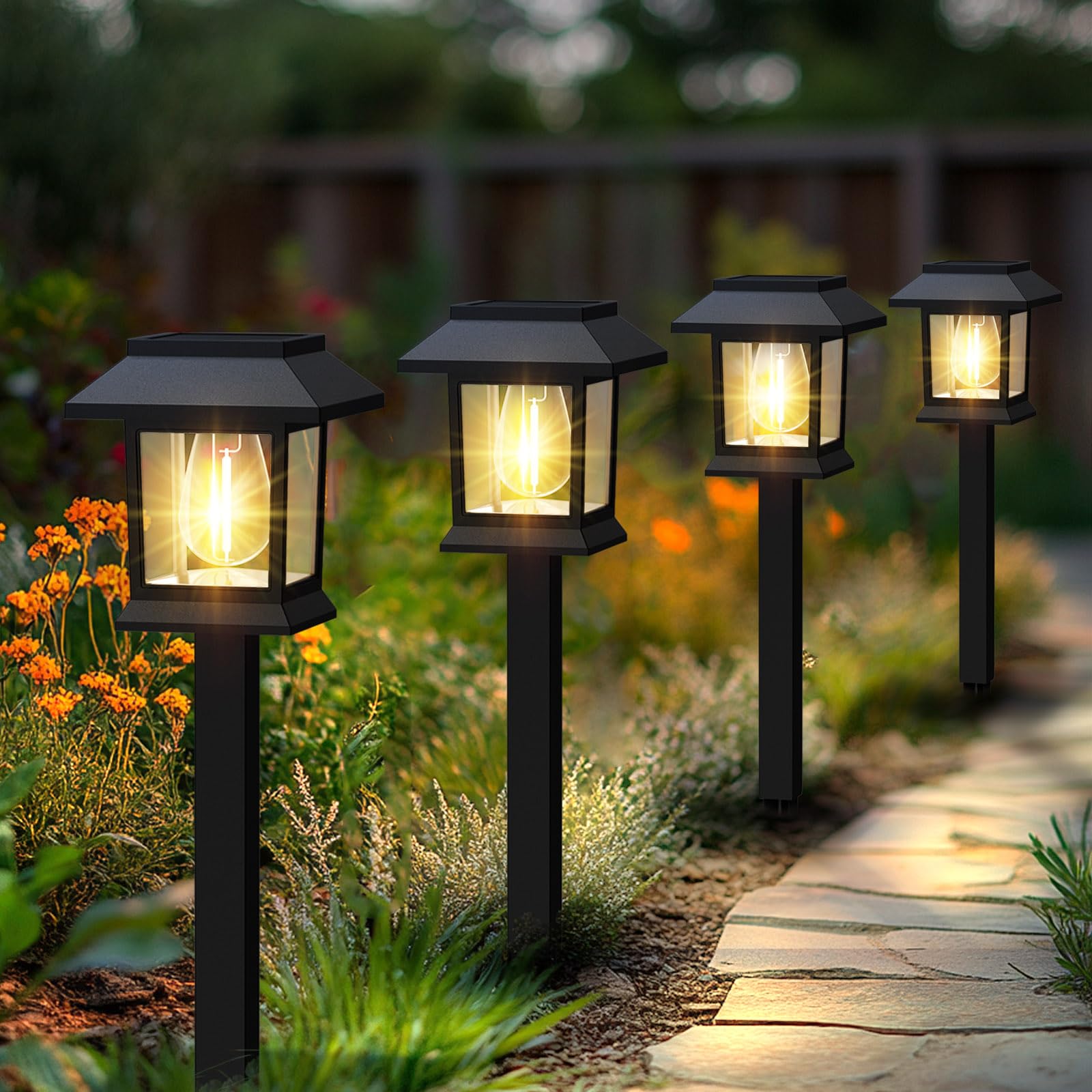 Benany solar pathway light with square lampshade for guided night paths