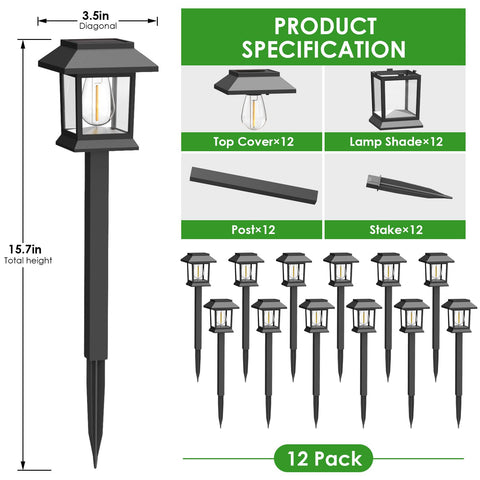 Benany solar pathway light with upgraded filament LED for brighter glow