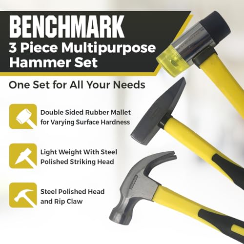 Benchmark 16-ounce claw hammer close-up with rip claw design for nails.