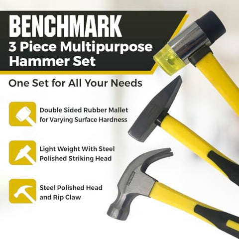 Benchmark 16-ounce claw hammer close-up with rip claw design for nails.
