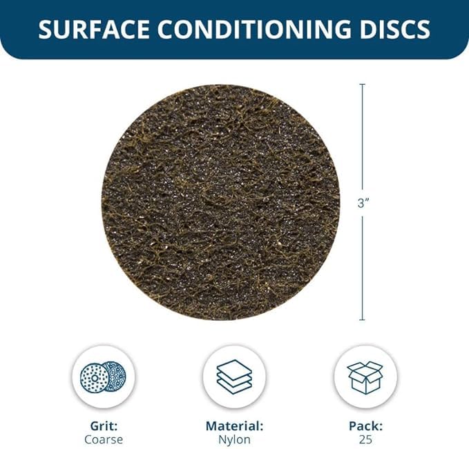 Nylon surface conditioning disc provides consistent finishing across materials.