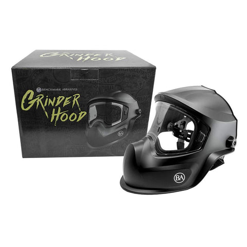 Benchmark Abrasives grinding hood shield front view with anti-fog protection.