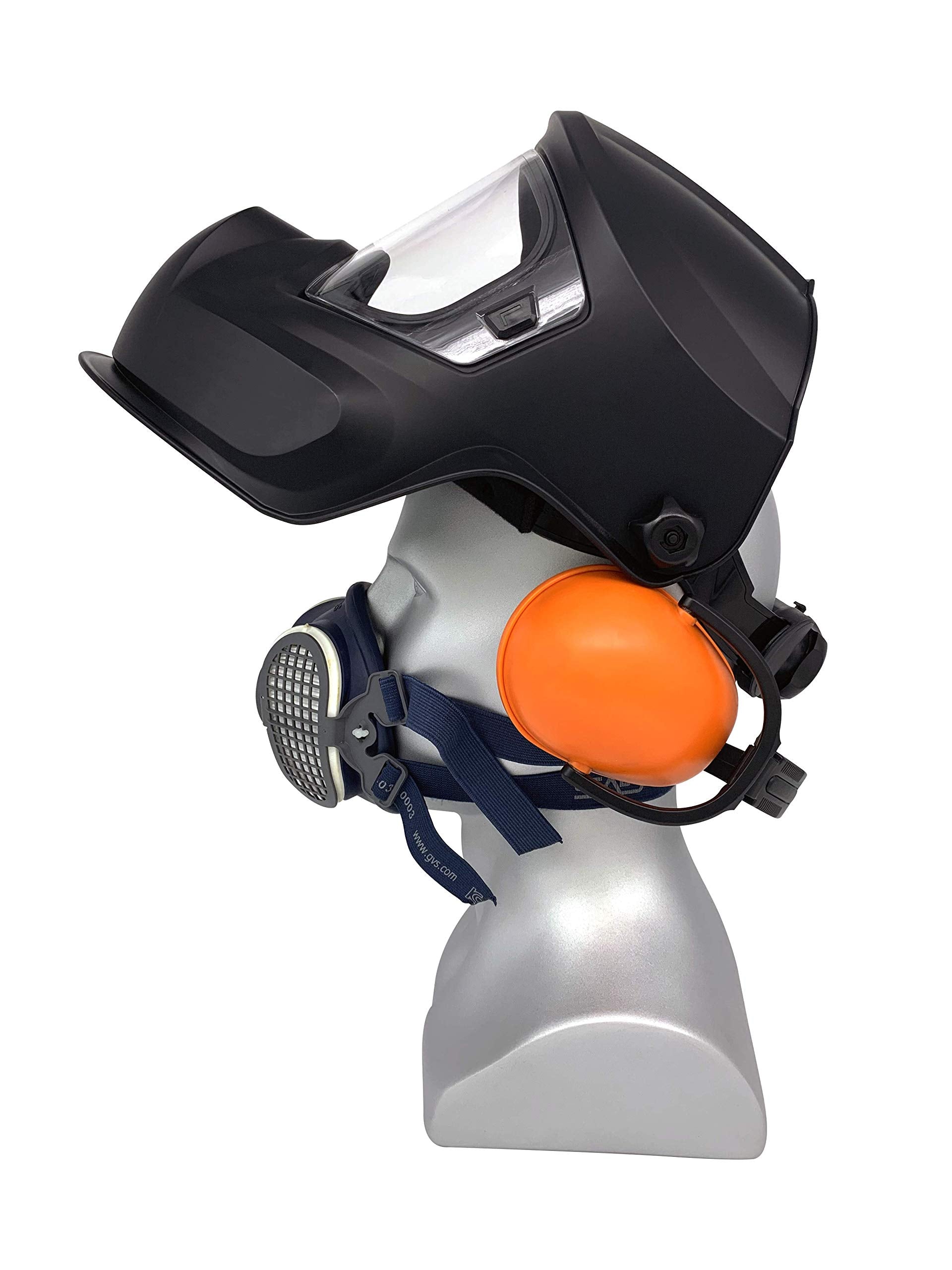 Benchmark Abrasives protective gear in woodworking setup for grinding tasks.