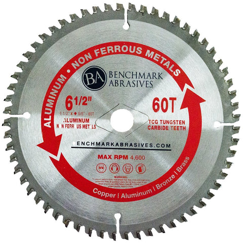 Benchmark Abrasives TCT blade cutting aluminum with clean edges.
