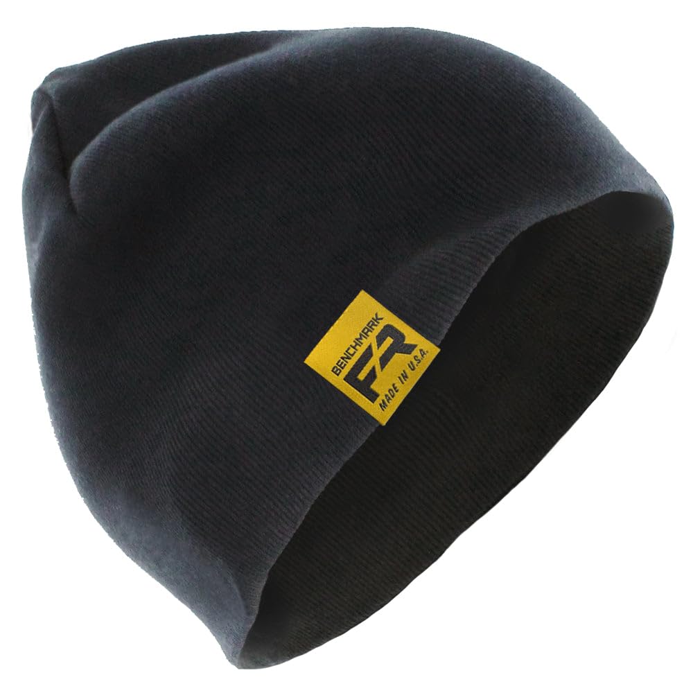 Benchmark FR flame-resistant skull cap in black, front view for warmth under a helmet.