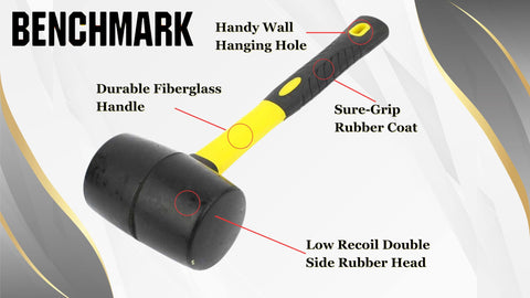 Benchmark rubber mallet 16oz head provides balanced, controlled strikes for tile work.