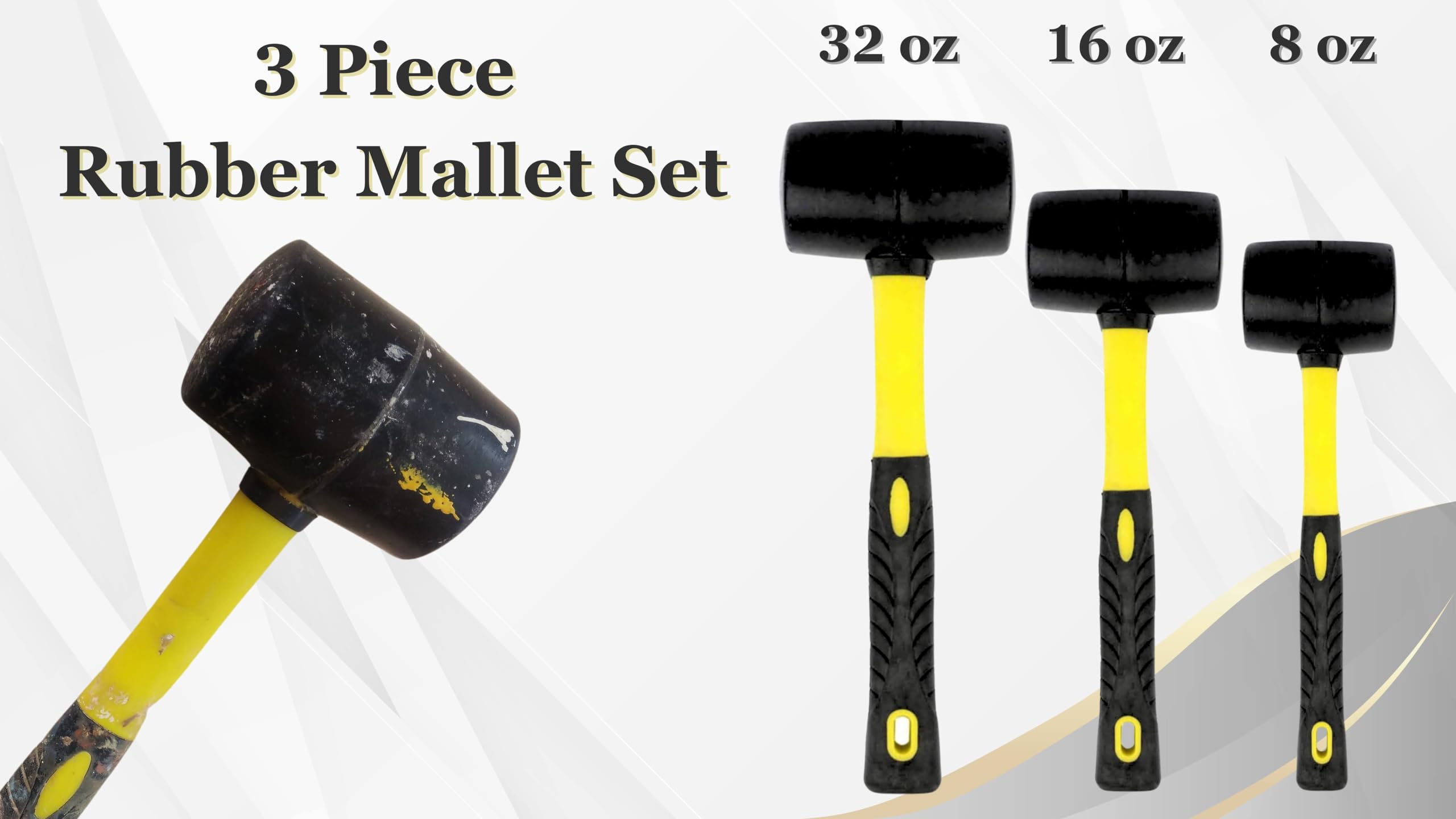 Benchmark rubber mallet 32oz head handles heavy tasks with reduced recoil.