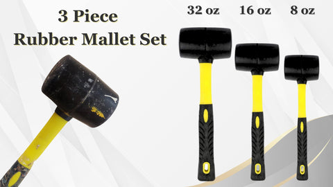 Benchmark rubber mallet 32oz head handles heavy tasks with reduced recoil.