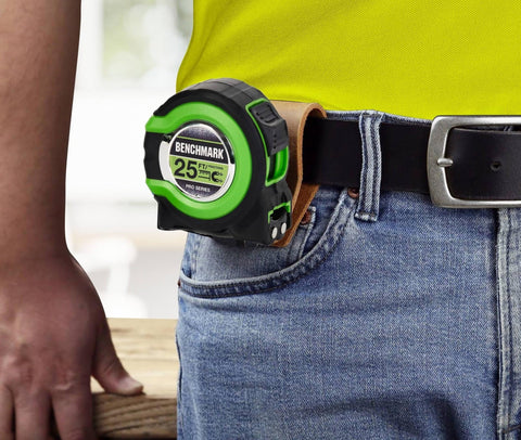Benchmark belt clip allows hands-free carrying during jobs.