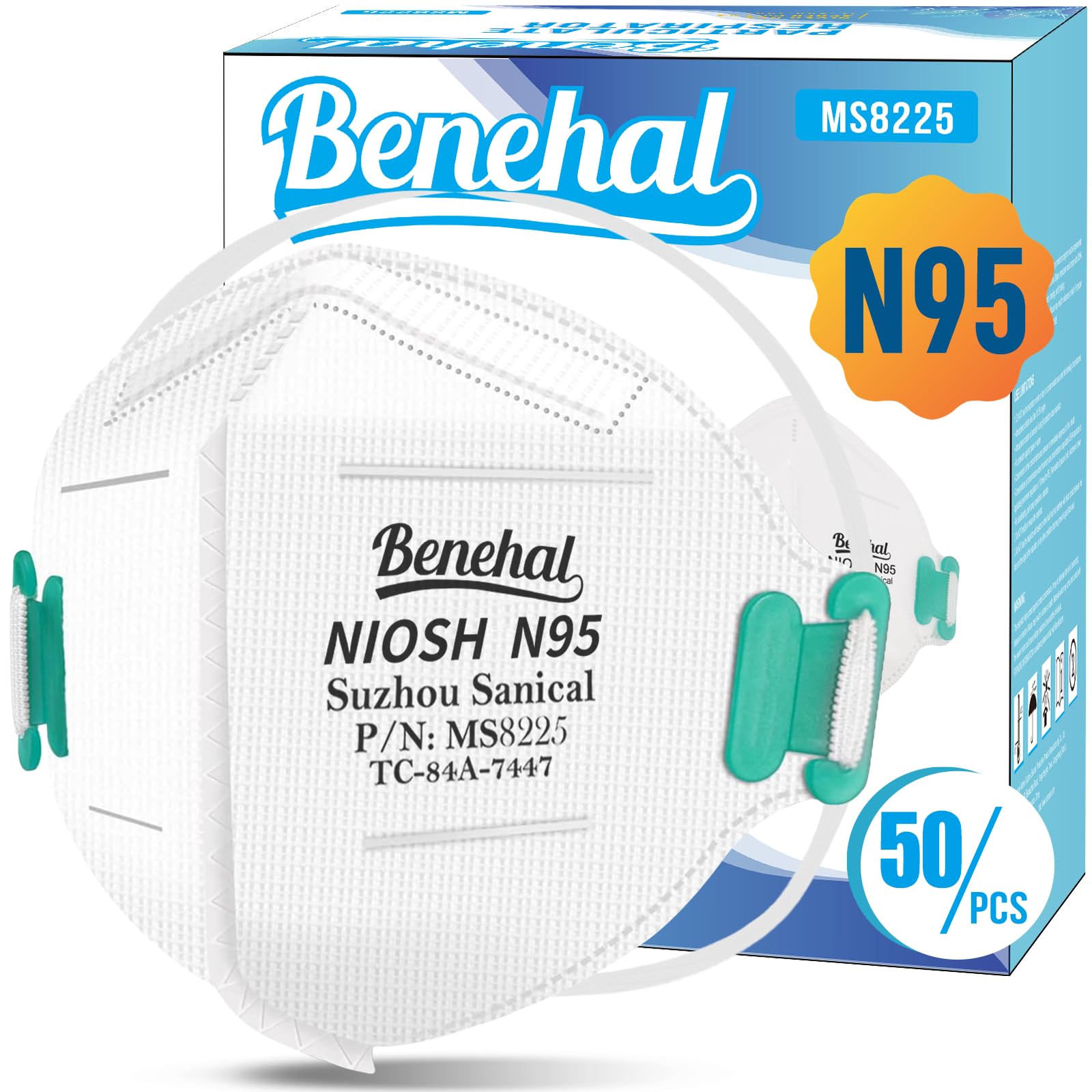 Benehal N95 face mask pack front view showing 5-ply filtration for daily protection