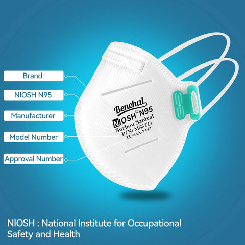 benehal NIOSH N95 mask adjustable nose clip for a secure, comfortable fit.