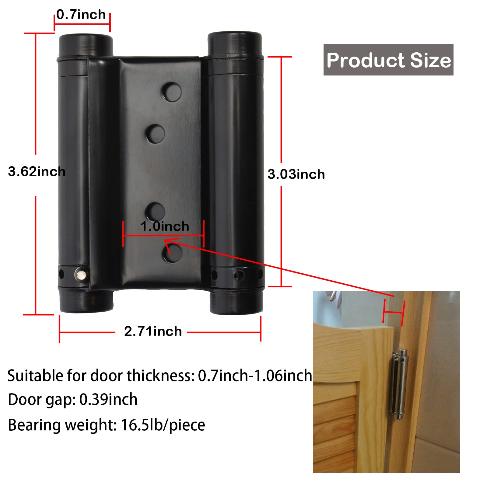 BENERAY hinges mounted on a cafe door showing two-way swing capability.