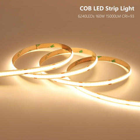 BENLUN COB LED strip close-up shows dense LEDs for high brightness